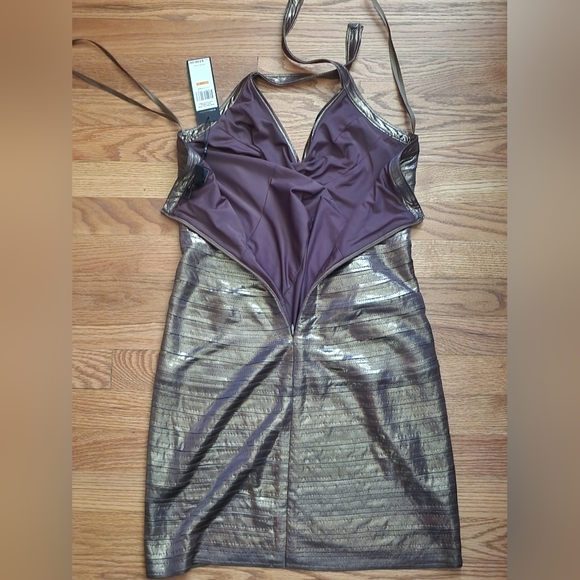 BCBGMaxAzria Metallic Gold Halter Mini Dress - Picture 8 of 14